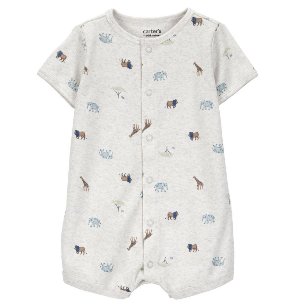 NWT 0-3M Carter's by Child of Mine Infant Boy 1pc Romper-Grey Safari